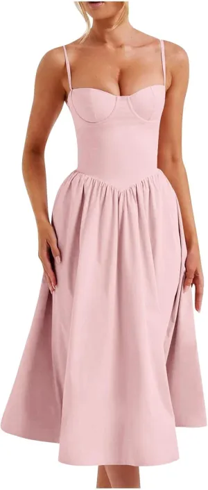 Corset Dress for Women Formal Midi Cocktail Sexy Club Spaghetti Strap Dress Slim Fit Ladies Tea Party Dresses