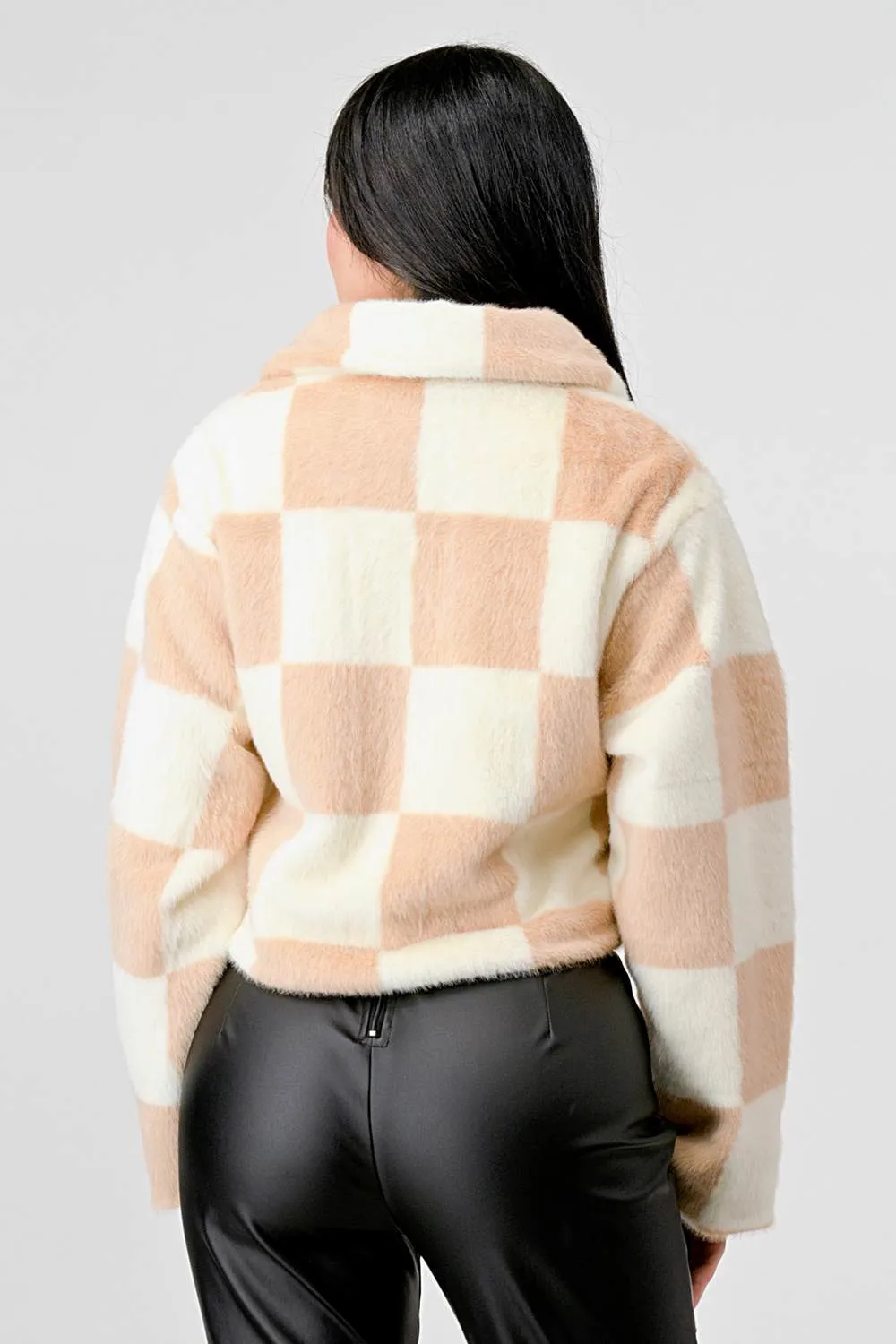 COZY FAUX FUR PLAID BUTTON DOWN FUZZY JACKETS
