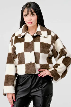 COZY FAUX FUR PLAID BUTTON DOWN FUZZY JACKETS