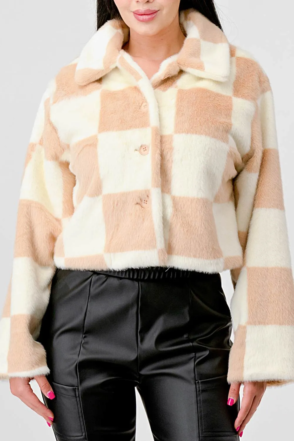 COZY FAUX FUR PLAID BUTTON DOWN FUZZY JACKETS