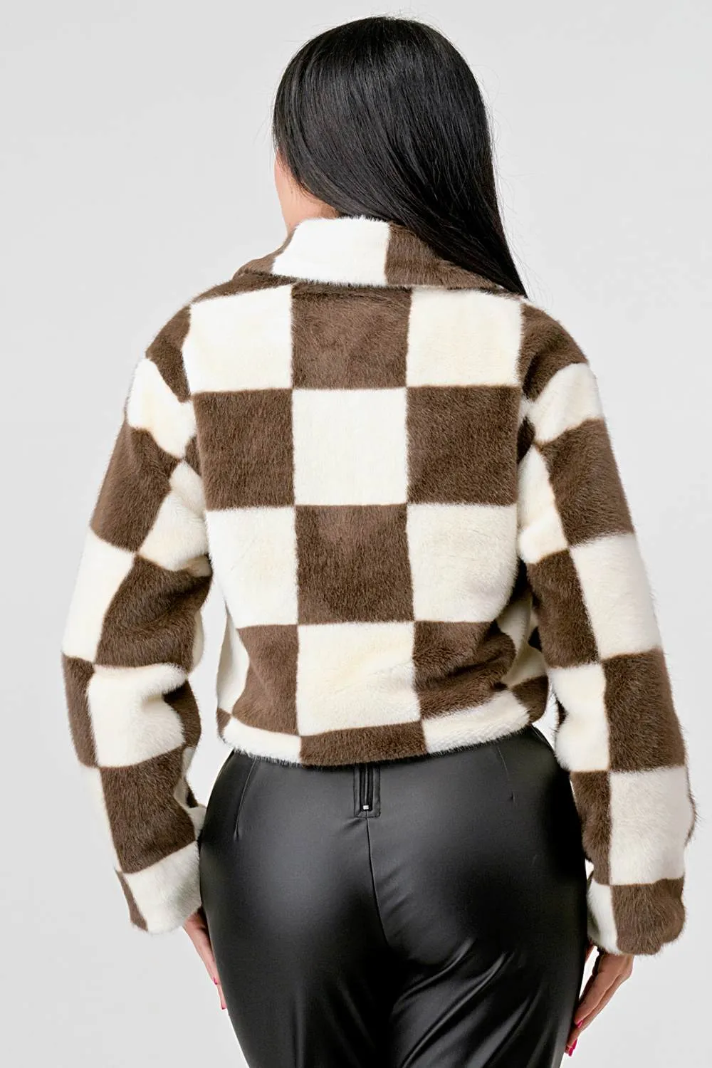 COZY FAUX FUR PLAID BUTTON DOWN FUZZY JACKETS