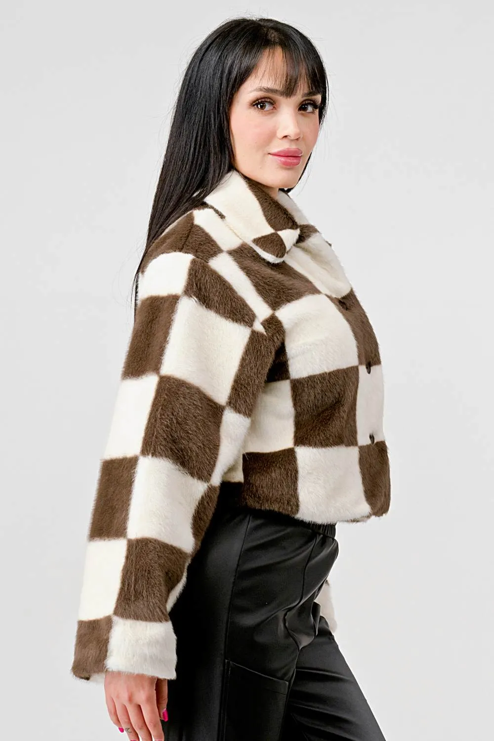 COZY FAUX FUR PLAID BUTTON DOWN FUZZY JACKETS