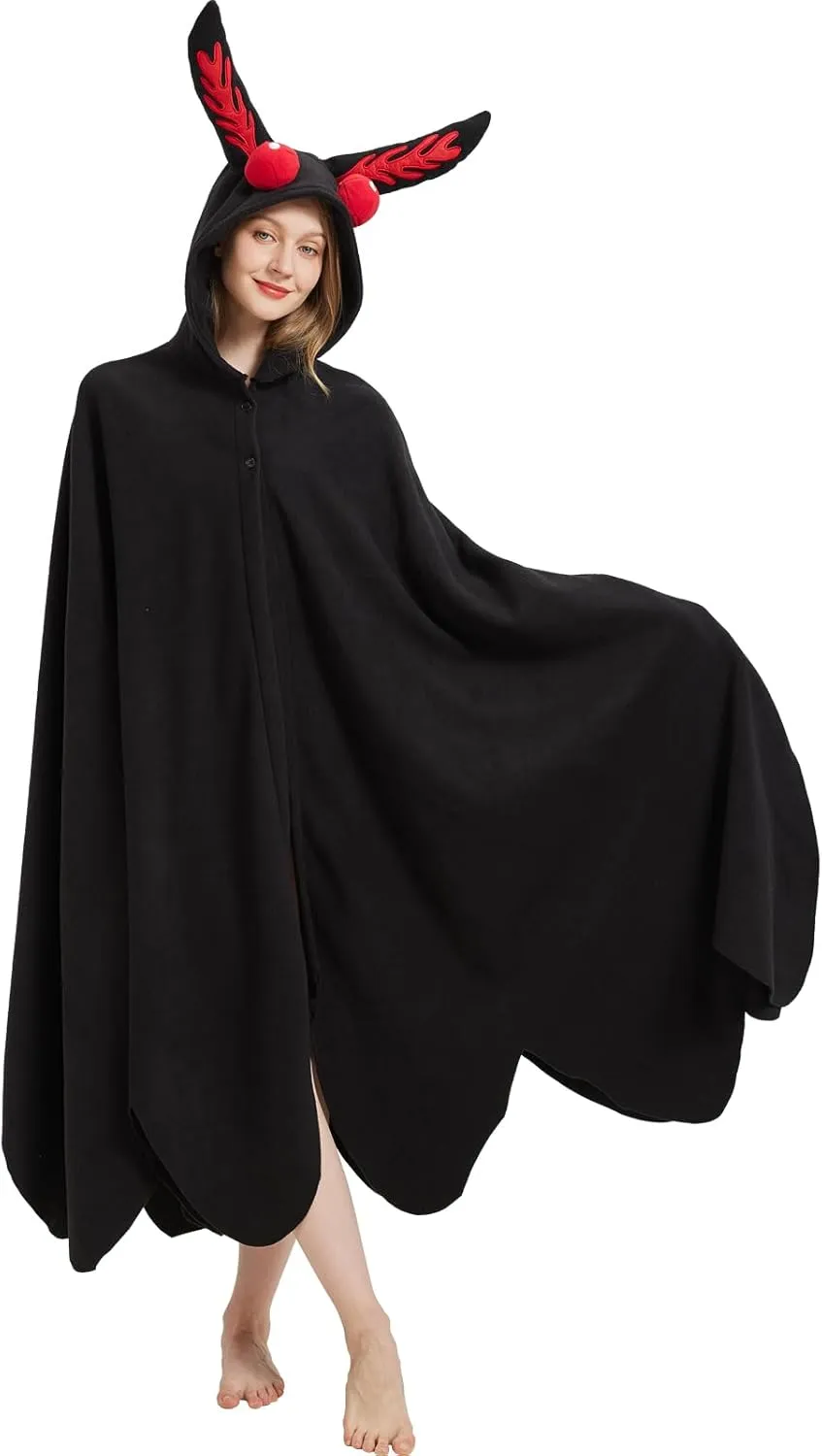 Cozy Mothman Cosplay Costume Halloween Hooded Cloak Robe Fun Christmas Gift for Women and Men