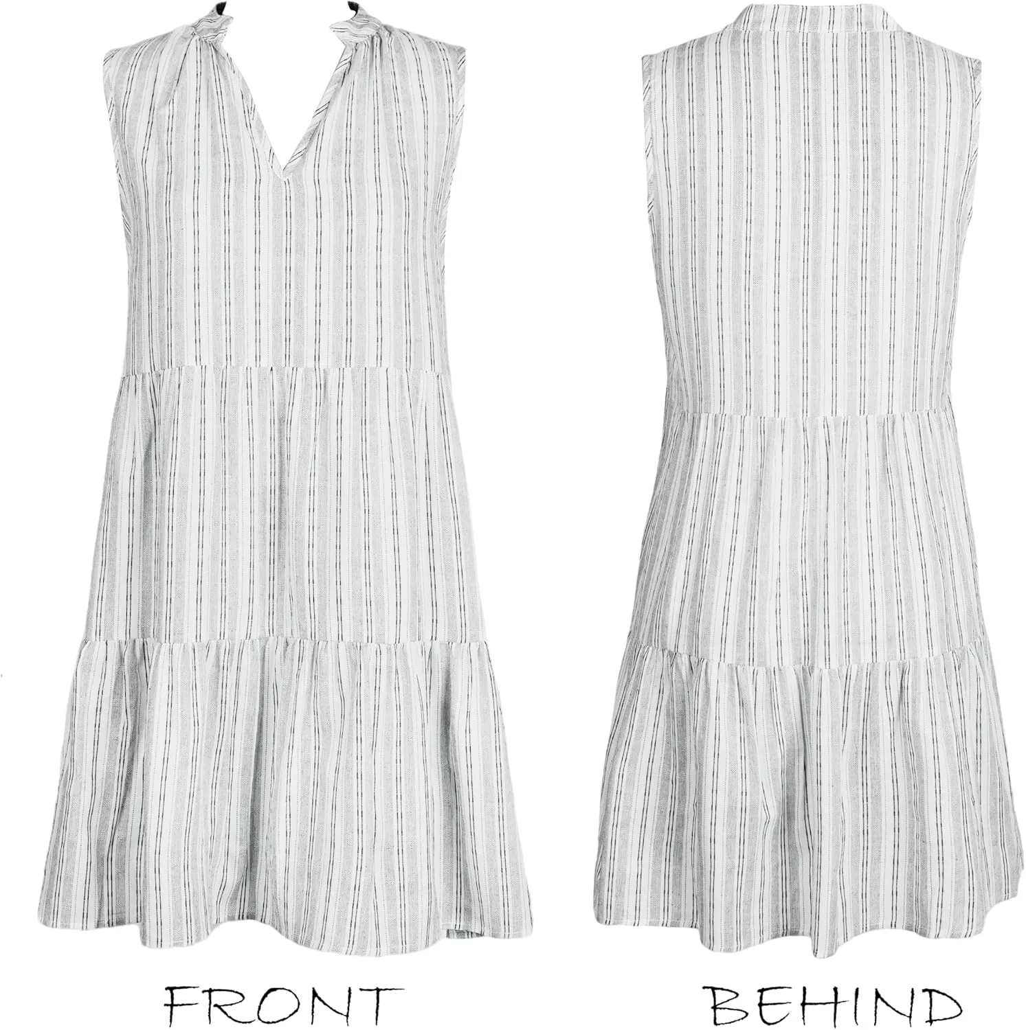 CUPSHE Women's Ruffle Beach Mini Dress Split V Neck A Line Sleeveless Geometric Stripe Tropical Leaf Pattern Summer Dresses