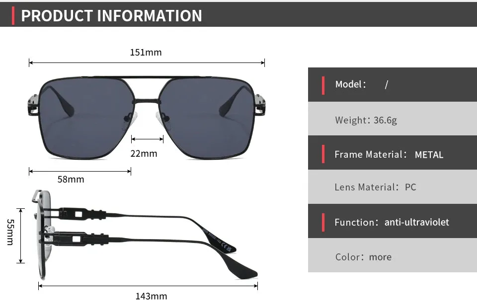 Cyrus Unisex Retro Double Bridge Metal Frame Aviator Sunglasses