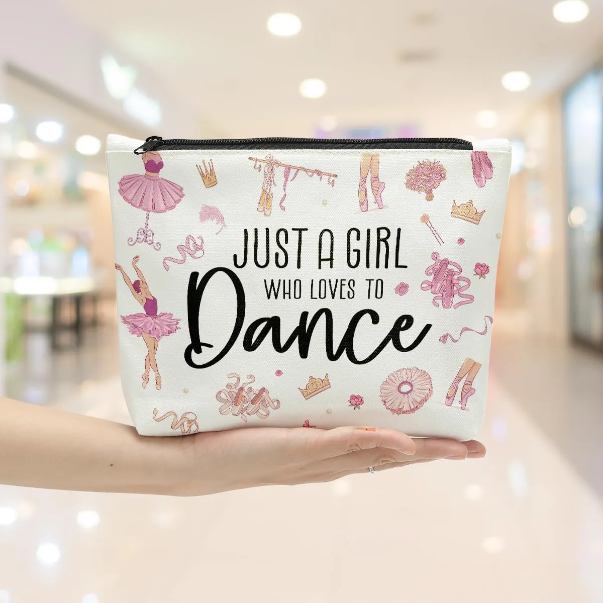 Dance Makeup Bag, Fun Dancer Gifts, Cosmetic Bags for Dancers, Travel Pouch, Pink, Zipper Closure