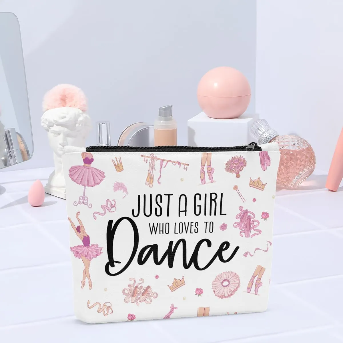 Dance Makeup Bag, Fun Dancer Gifts, Cosmetic Bags for Dancers, Travel Pouch, Pink, Zipper Closure
