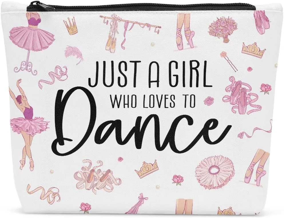 Dance Makeup Bag, Fun Dancer Gifts, Cosmetic Bags for Dancers, Travel Pouch, Pink, Zipper Closure