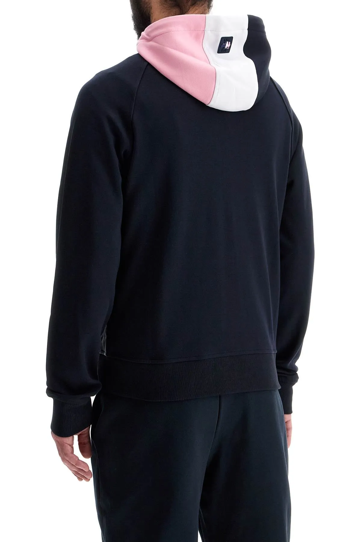dark blue hoodie with zip, pink and gray hood H24MAISW0061 MARINE EP
