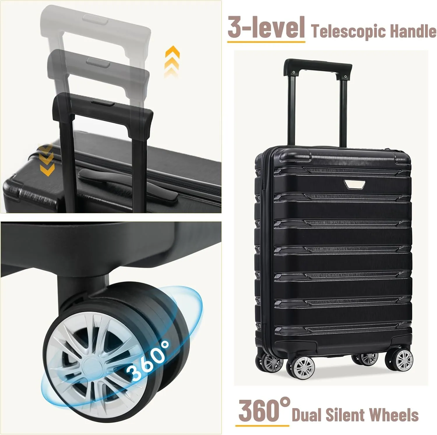 DEINPPA Hardshell Luggage Set 3 Piece, Durable ABS PC Travel Suitcase with Spinner Wheels for Men Women (20/24/28 Inch)