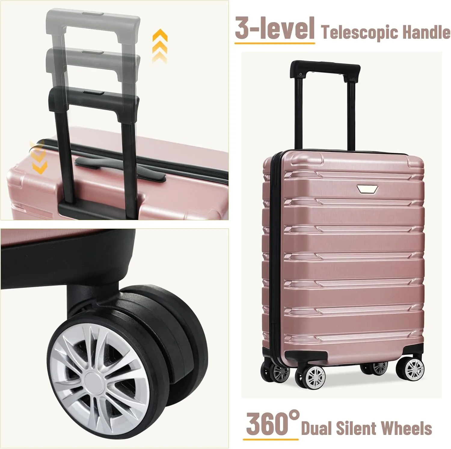 DEINPPA Hardshell Luggage Set 3 Piece, Durable ABS PC Travel Suitcase with Spinner Wheels for Men Women (20/24/28 Inch)