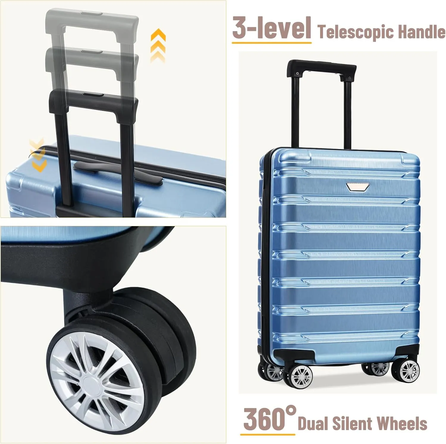 DEINPPA Hardshell Luggage Set 3 Piece, Durable ABS PC Travel Suitcase with Spinner Wheels for Men Women (20/24/28 Inch)