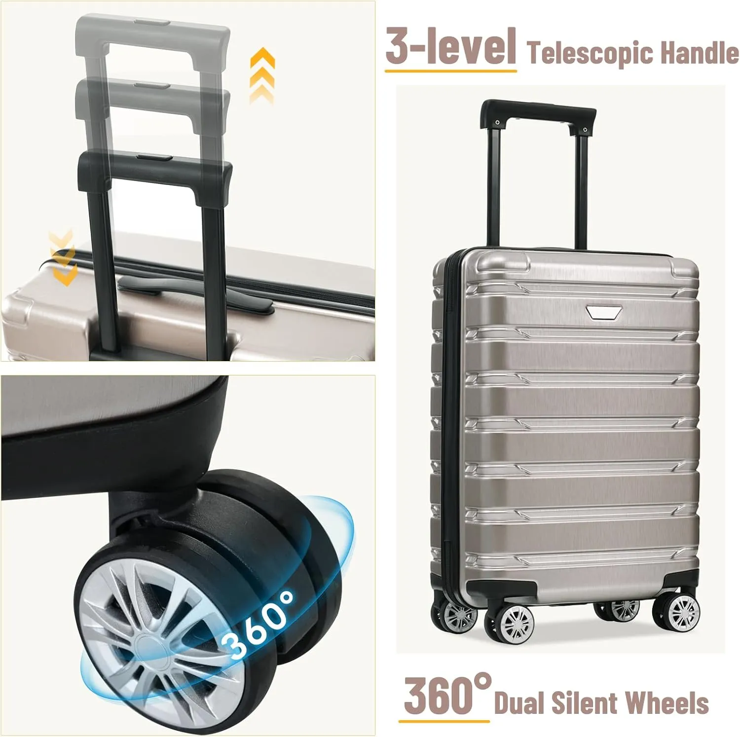 DEINPPA Hardshell Luggage Set 3 Piece, Durable ABS PC Travel Suitcase with Spinner Wheels for Men Women (20/24/28 Inch)