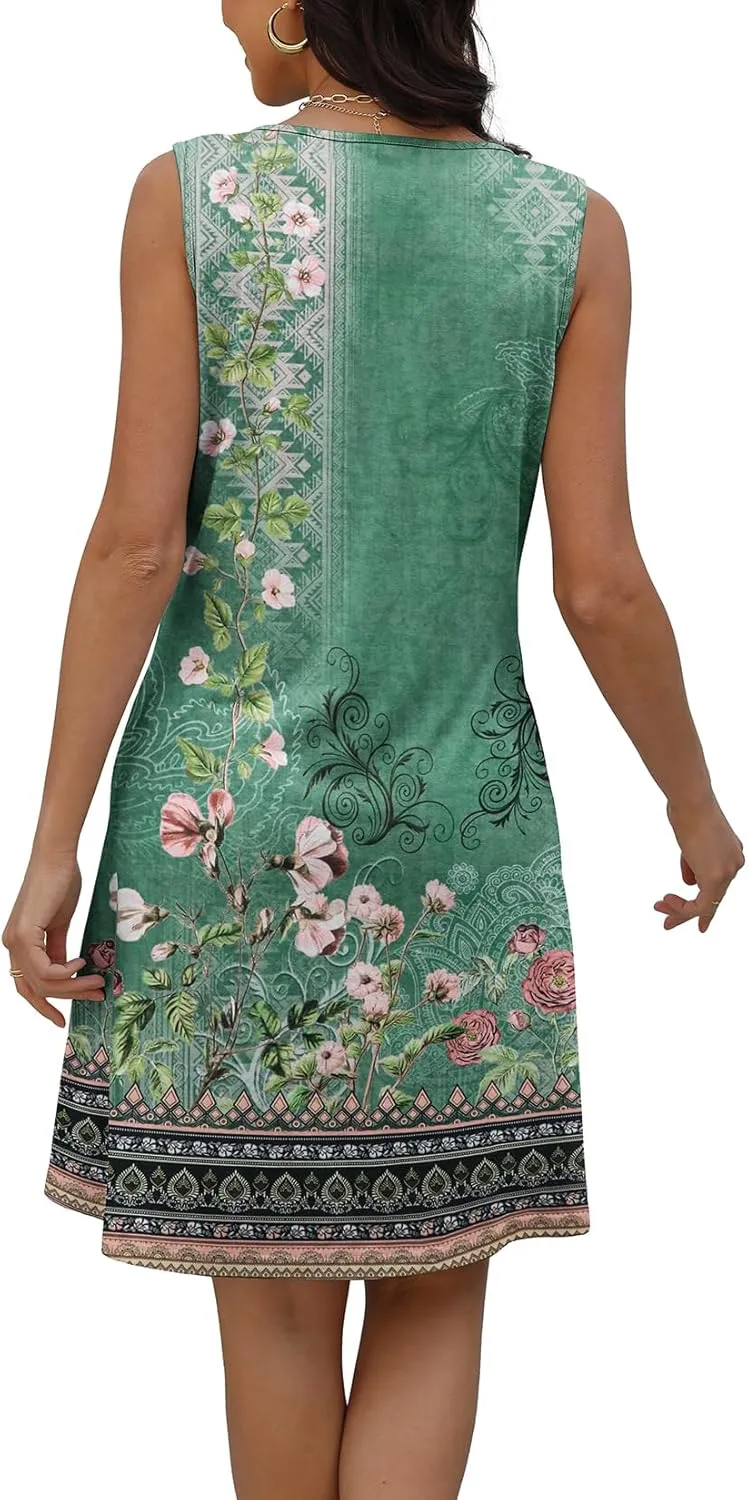 Disamer Beach Dresses for Women 2025 Vacation Swim Cover up V-Neck Summer Dress Button Down Sleeveless Boho Floral Sundress
