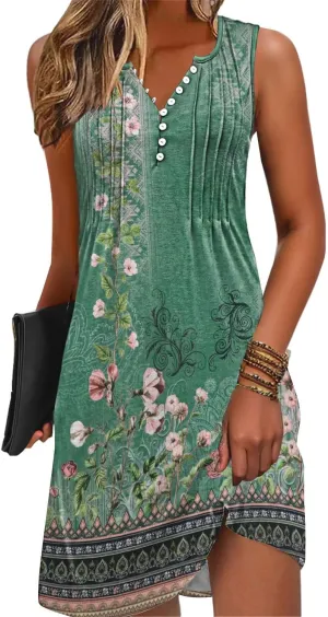 Disamer Beach Dresses for Women 2025 Vacation Swim Cover up V-Neck Summer Dress Button Down Sleeveless Boho Floral Sundress