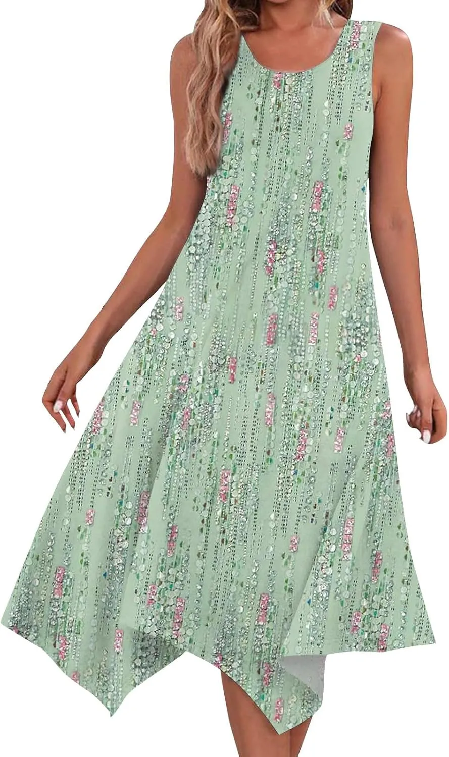 DOPOCQ Womens Summer Dresses Casual Plus Size Sleeveless Crewneck Tank Sundress Hawaiian Trendy Graphic Boho Midi Dresses