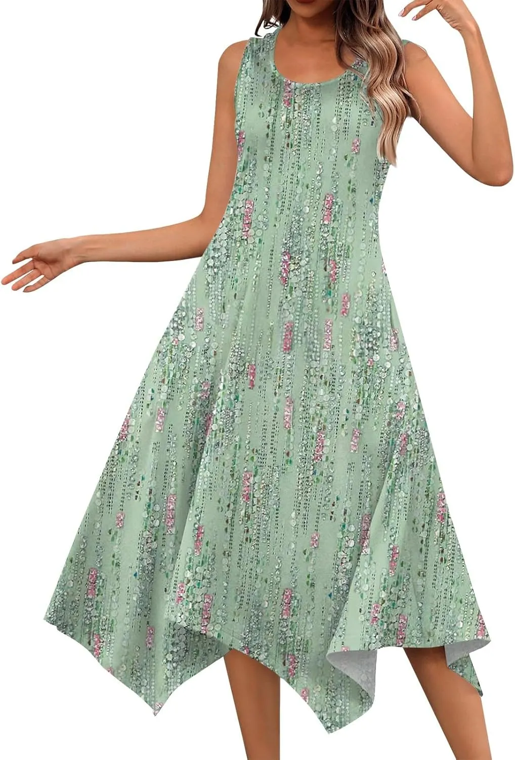 DOPOCQ Womens Summer Dresses Casual Plus Size Sleeveless Crewneck Tank Sundress Hawaiian Trendy Graphic Boho Midi Dresses