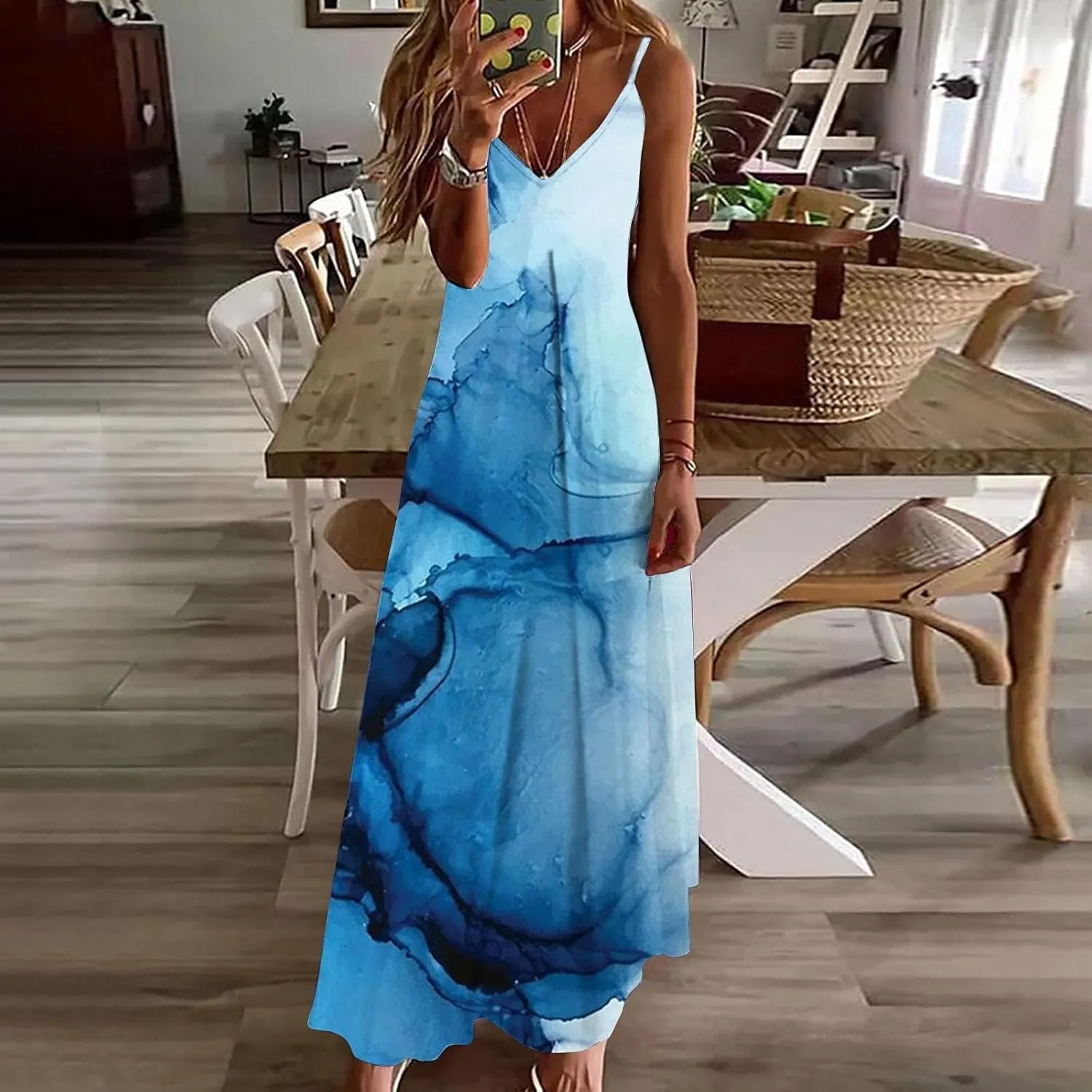 Dresses for Women 2025 Summer Vacation Casual Plus Size Maxi Dress Trendy Flowy Beach Long Spaghetti Strap Sundress