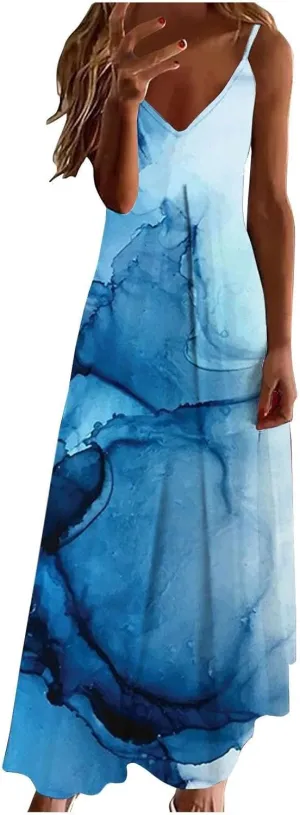 Dresses for Women 2025 Summer Vacation Casual Plus Size Maxi Dress Trendy Flowy Beach Long Spaghetti Strap Sundress