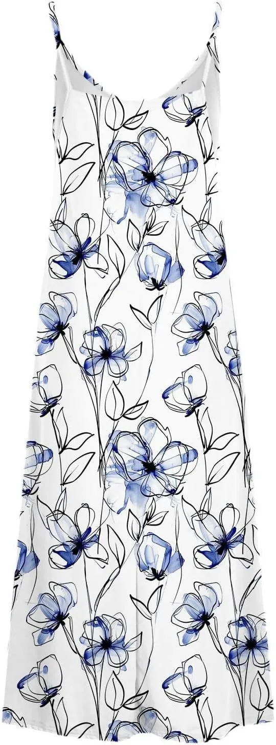Dresses for Women 2025 Summer Vacation Casual Plus Size Maxi Dress Trendy Flowy Beach Long Spaghetti Strap Sundress
