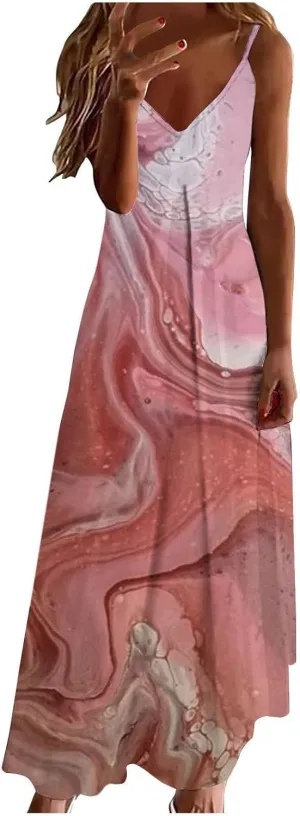 Dresses for Women 2025 Summer Vacation Casual Plus Size Maxi Dress Trendy Flowy Beach Long Spaghetti Strap Sundress