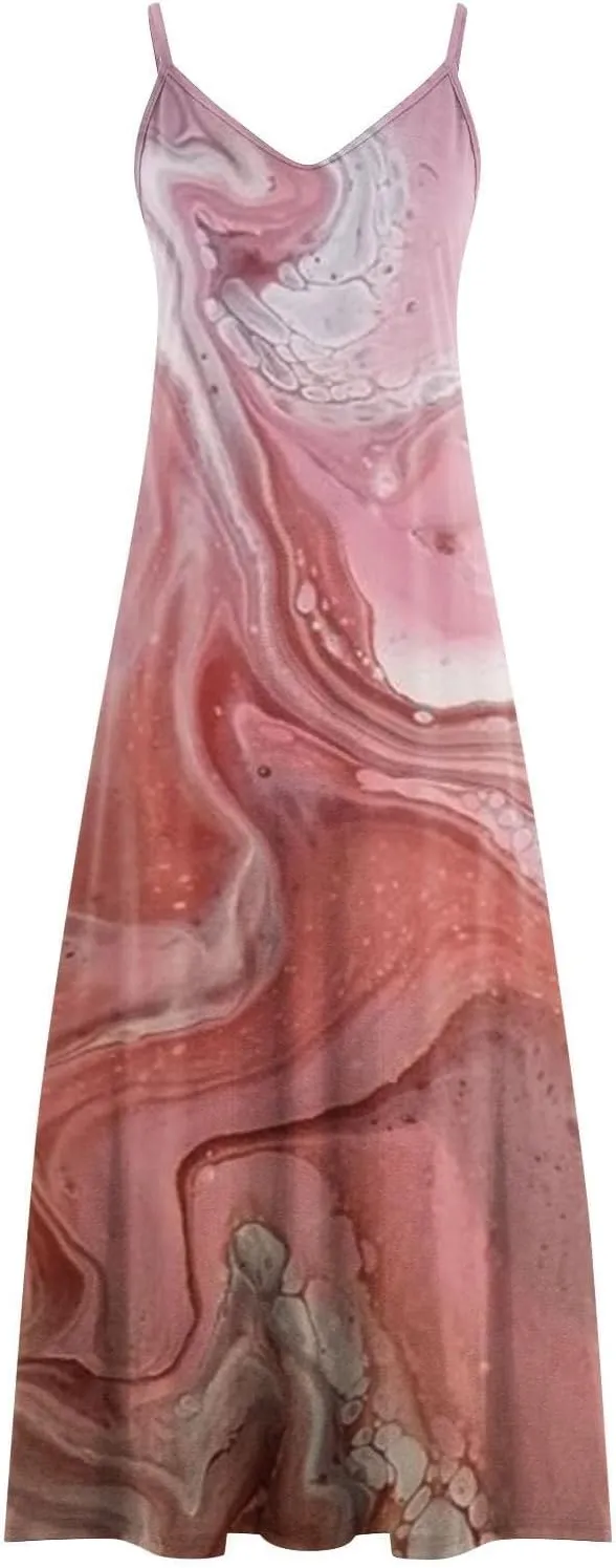 Dresses for Women 2025 Summer Vacation Casual Plus Size Maxi Dress Trendy Flowy Beach Long Spaghetti Strap Sundress