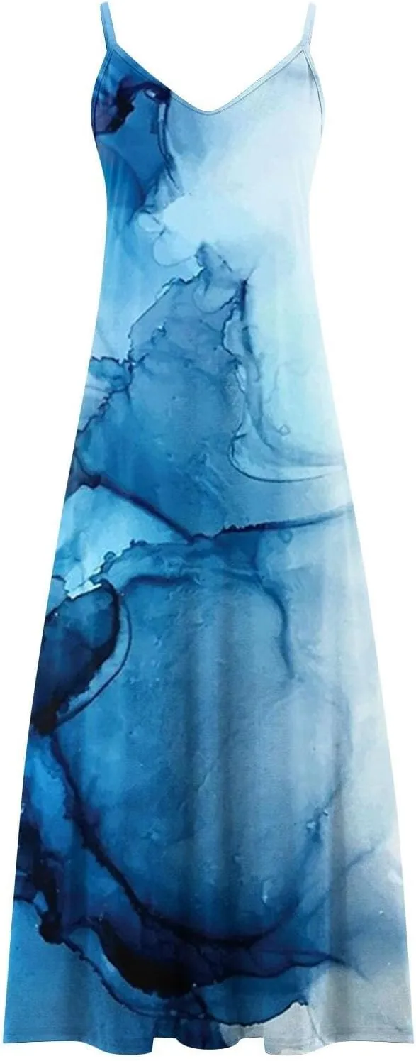 Dresses for Women 2025 Summer Vacation Casual Plus Size Maxi Dress Trendy Flowy Beach Long Spaghetti Strap Sundress