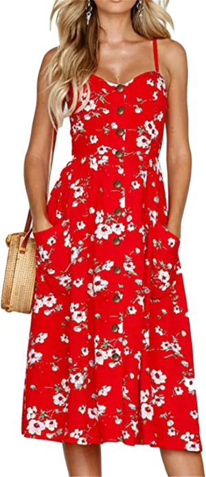 EFOFEI Women's Summer Casual Sundress Loose Sling Midi Dresses Fashion Sleeveless Dress