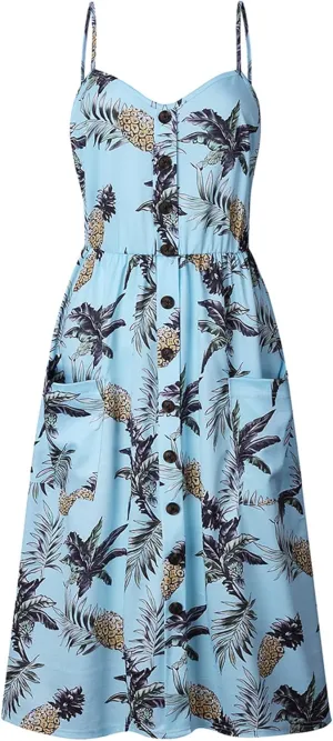 EFOFEI Women's Summer Casual Sundress Loose Sling Midi Dresses Fashion Sleeveless Dress