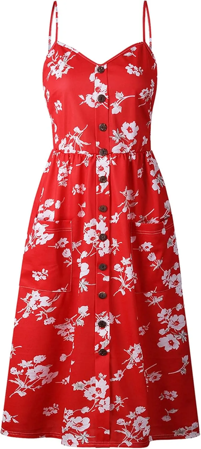 EFOFEI Women's Summer Casual Sundress Loose Sling Midi Dresses Fashion Sleeveless Dress
