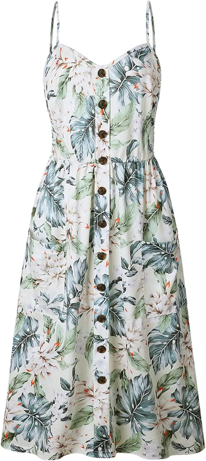 EFOFEI Women's Summer Casual Sundress Loose Sling Midi Dresses Fashion Sleeveless Dress