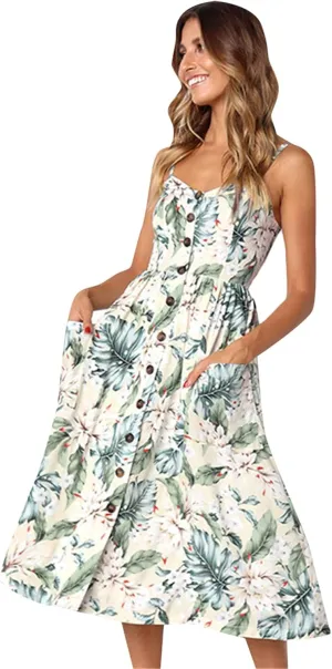 EFOFEI Women's Summer Casual Sundress Loose Sling Midi Dresses Fashion Sleeveless Dress