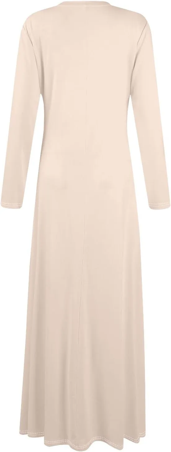 Elegant Women's Long Sleeve V-Neck Maxi Dress, Casual Loose Fit, Soft Red Fabric, Perfect for Summer Outfits