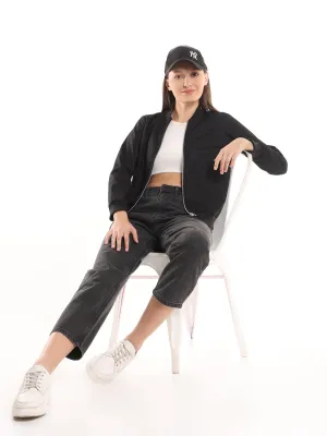 Emryn Black Net Cropped Bomber Jacket