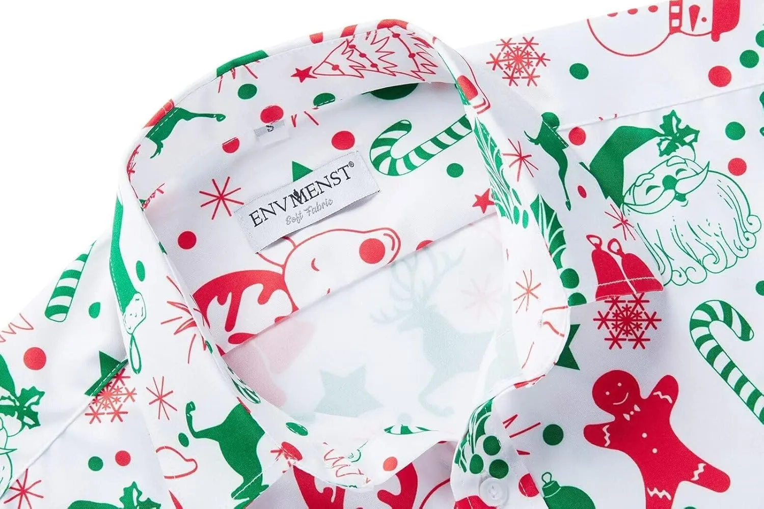 ENVMENST Christmas Button Up Shirt for Men Fun Printed Casual Short Sleeve Hawaiian Santa Shirt