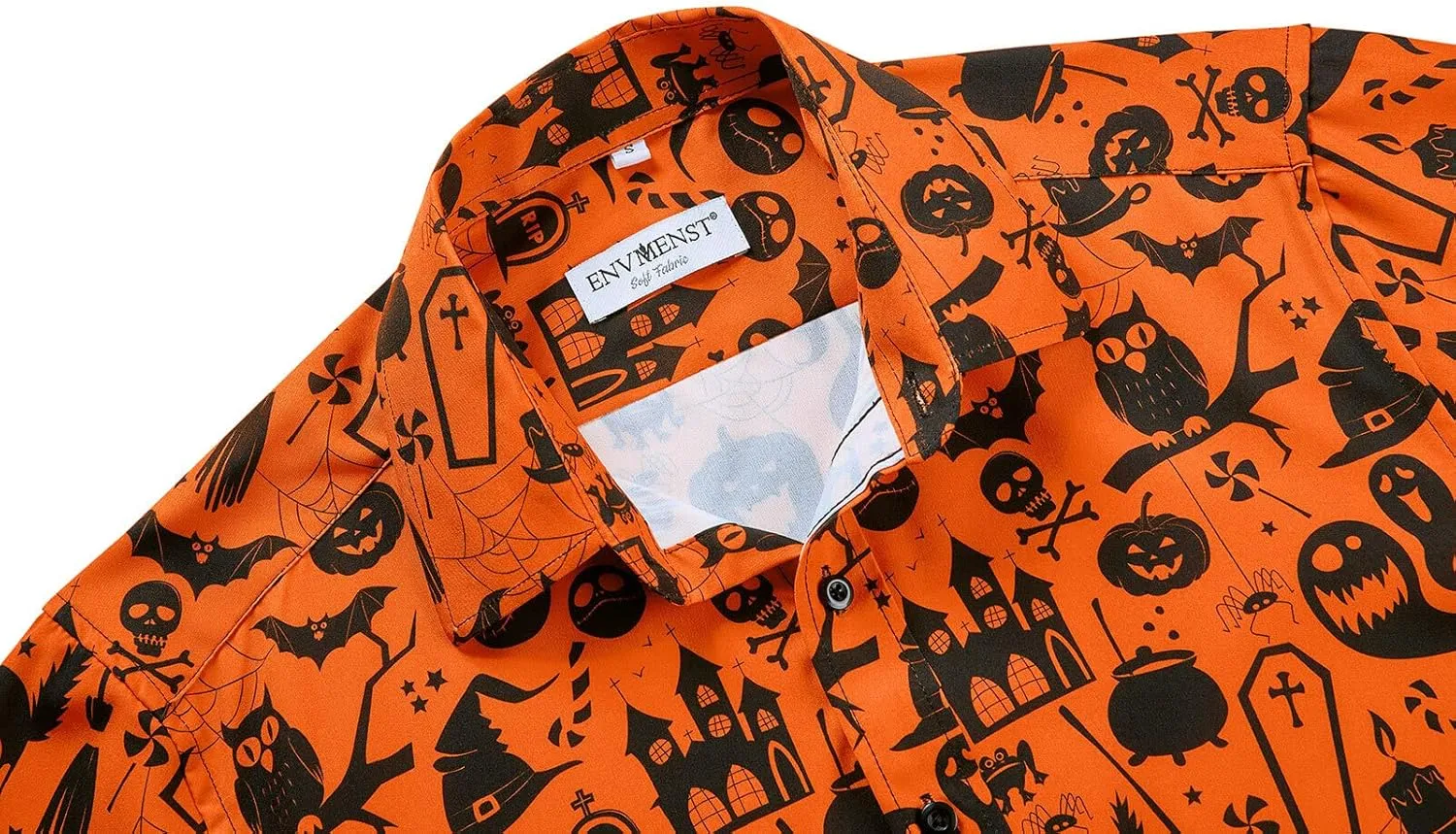 ENVMENST Halloween Button Up Shirt for Men Fun Pumpkins Printed Casual Short Sleeve Hawaiian Aloha Shirts