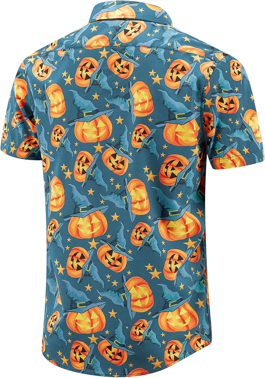 ENVMENST Halloween Button Up Shirt for Men Fun Pumpkins Printed Casual Short Sleeve Hawaiian Aloha Shirts