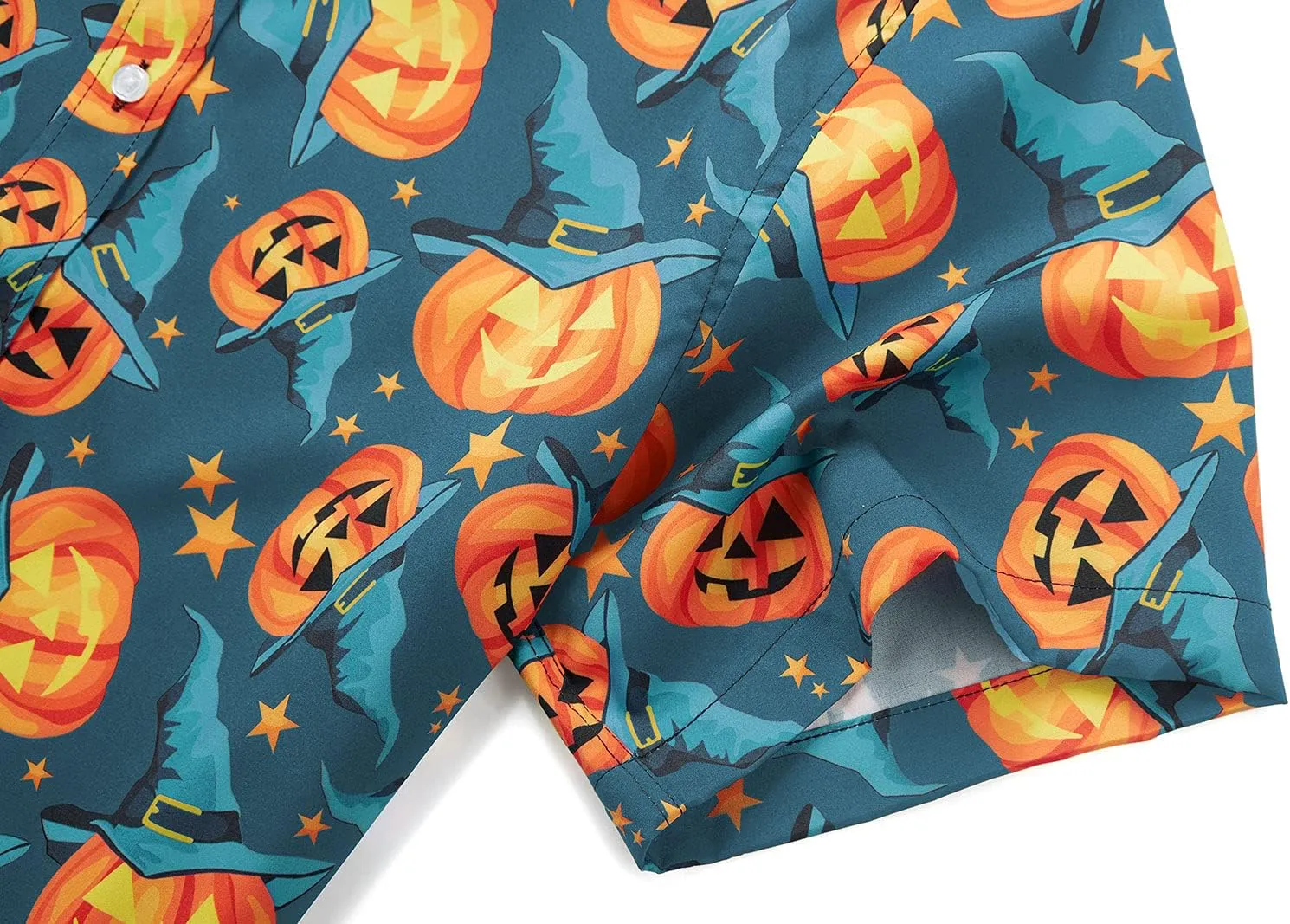 ENVMENST Halloween Button Up Shirt for Men Fun Pumpkins Printed Casual Short Sleeve Hawaiian Aloha Shirts