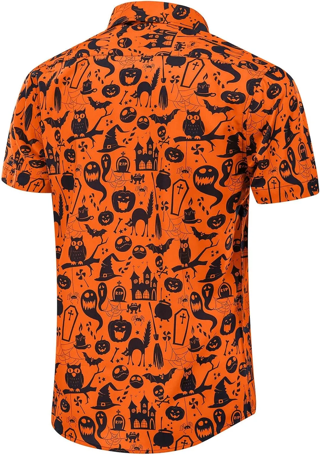 ENVMENST Halloween Button Up Shirt for Men Fun Pumpkins Printed Casual Short Sleeve Hawaiian Aloha Shirts