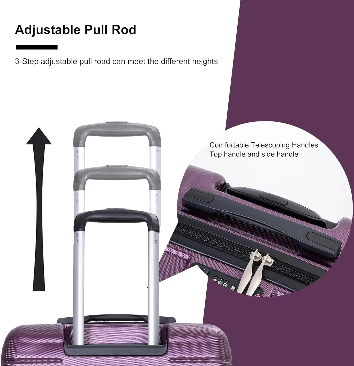 Expandable 3-Piece Luggage Set (21", 25", 29"), PC Lightweight & Durable Suitcase with 360 Spinner Wheels, Two Hooks and TSA Lock, Carry-On & Checked Travel Gear Set (Dark Purple)