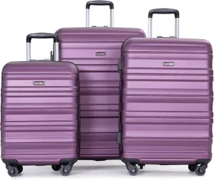 Expandable 3-Piece Luggage Set (21", 25", 29"), PC Lightweight & Durable Suitcase with 360 Spinner Wheels, Two Hooks and TSA Lock, Carry-On & Checked Travel Gear Set (Dark Purple)