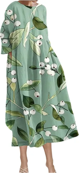 Fall Maxi Dresses for Women 2024 Boho Floral Maxi Dress Casual Ruffle Long Sleeve Crew Neck Beach Long Flowy Dresses Women's Dresses Blue XL