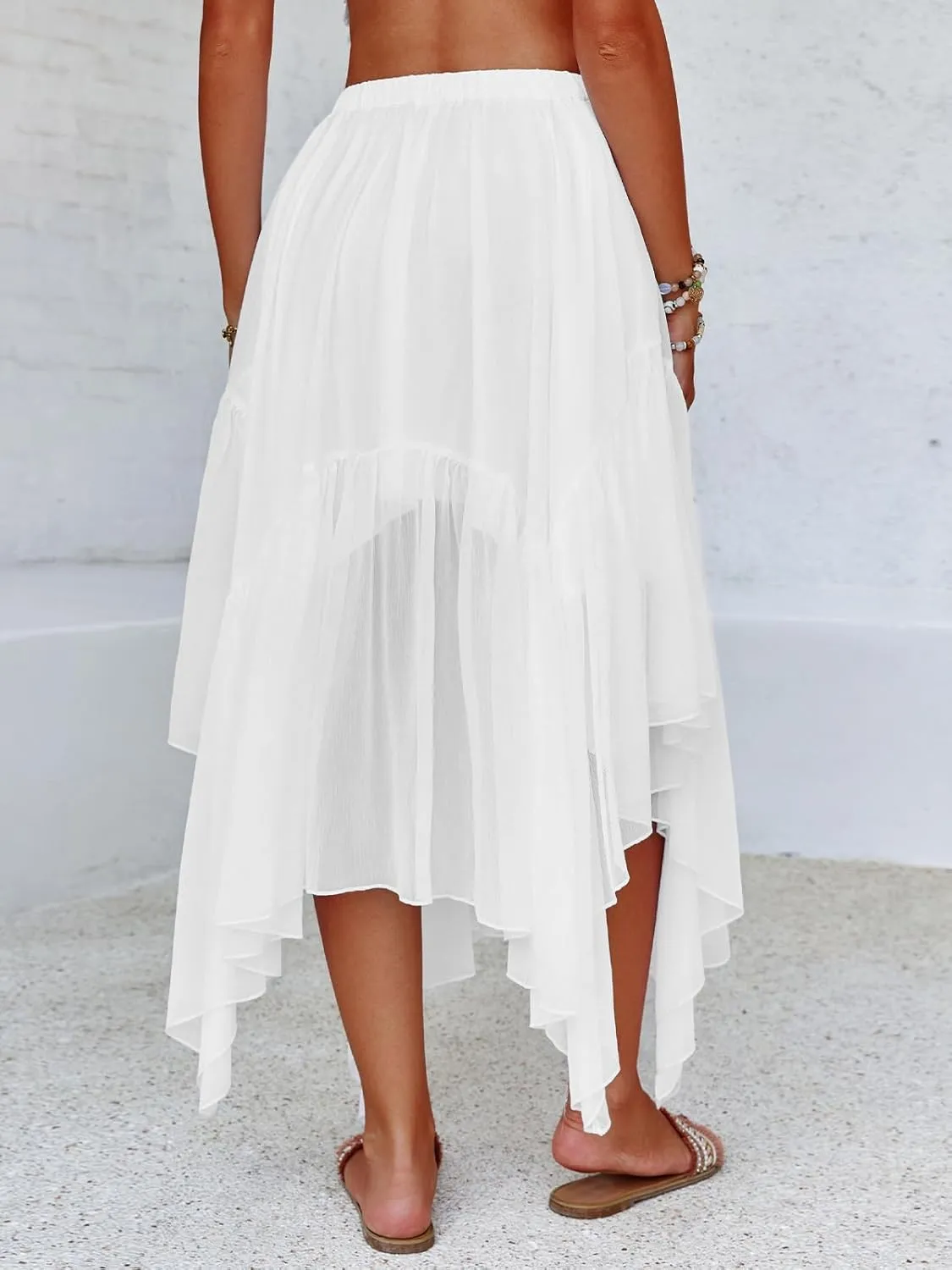 Fisoew Womens Summer Boho Maxi Skirt Casual Asymmetric High-Low Hem Flowy Bohemia Long Skirt