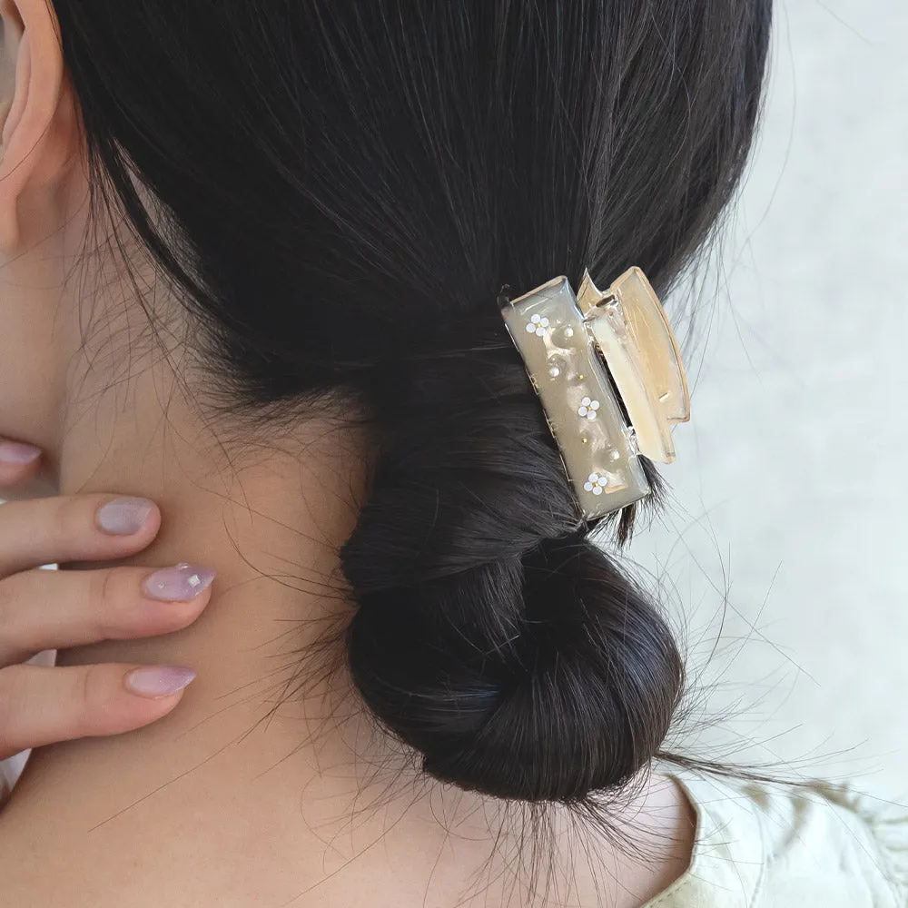 Flower Print Rectangle Claw Clip