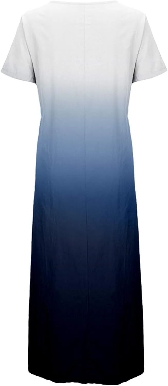Flowy Maxi Dress Womens Spring Dresses Plus Size Short Sleeve V Neck Long Casual Plain Fashion Wedding Guest Dress S-5X