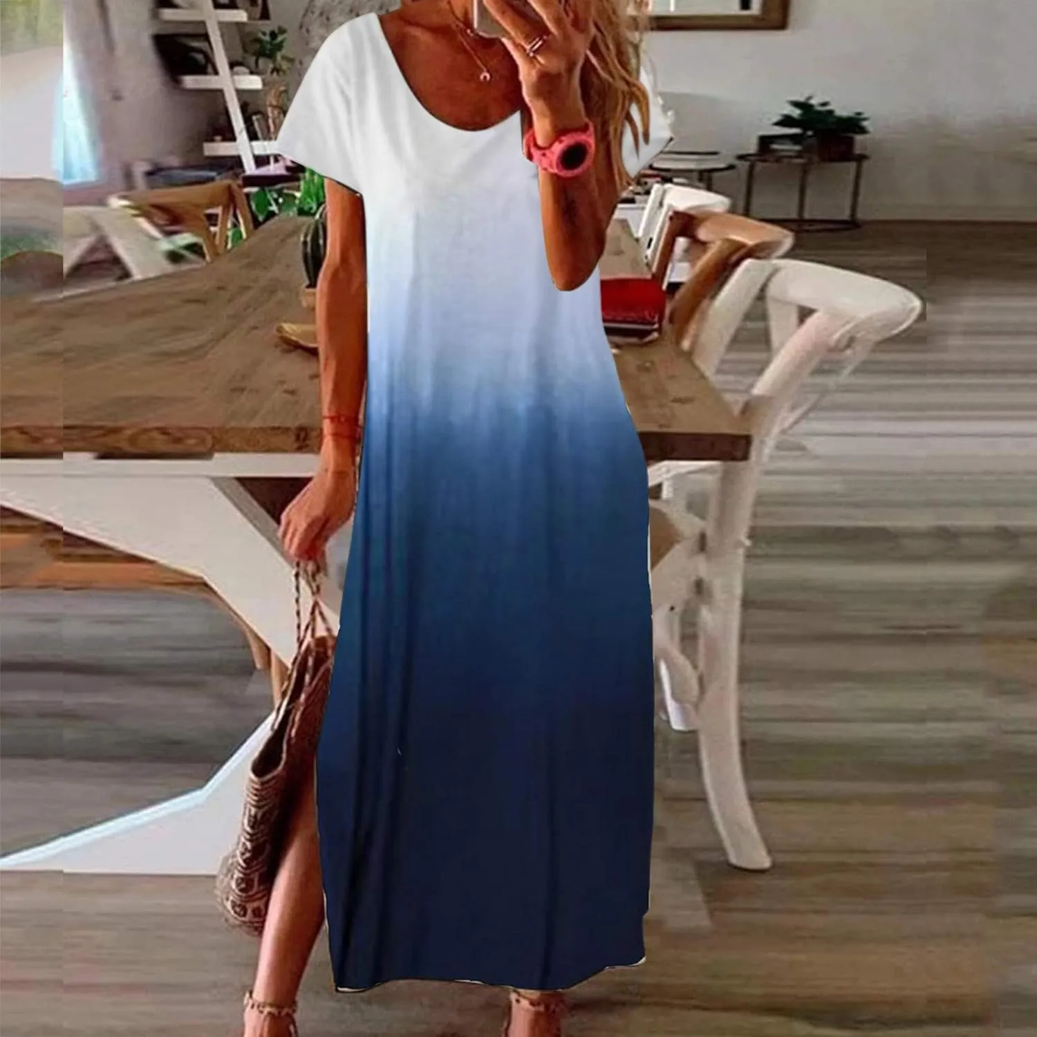 Flowy Maxi Dress Womens Spring Dresses Plus Size Short Sleeve V Neck Long Casual Plain Fashion Wedding Guest Dress S-5X