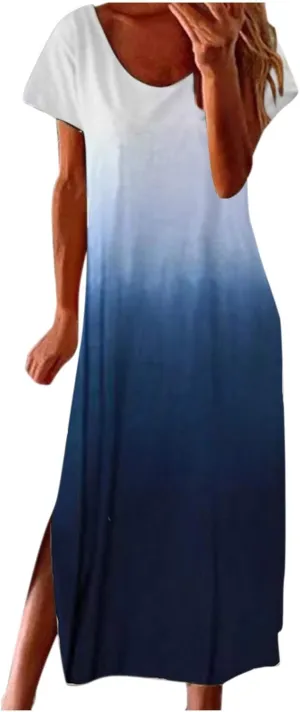 Flowy Maxi Dress Womens Spring Dresses Plus Size Short Sleeve V Neck Long Casual Plain Fashion Wedding Guest Dress S-5X