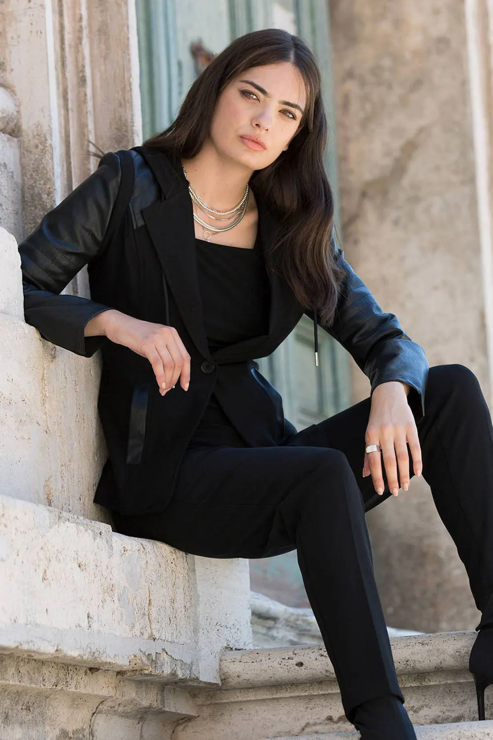 Frank Lyman Black Two-Tone Hooded Blazer Style 224537U