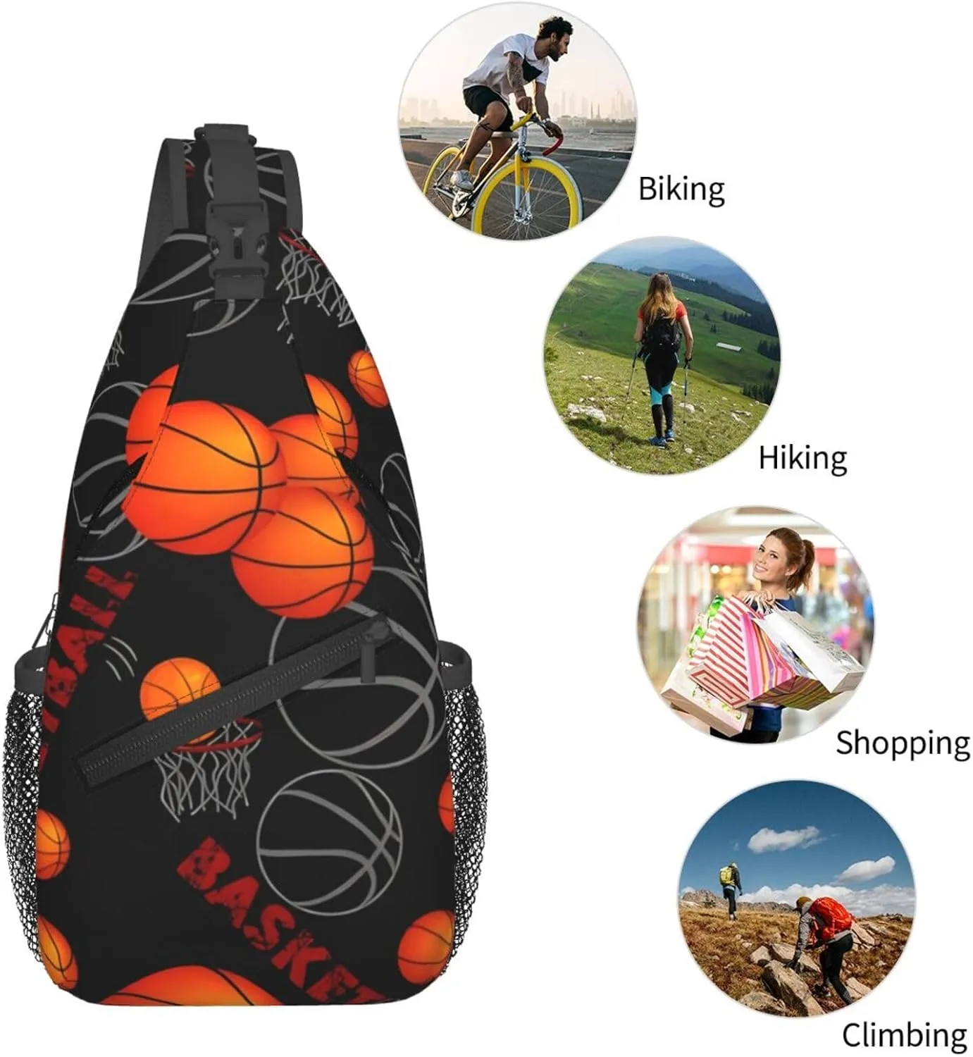 Fun Basketball Chest Bags Crossbody Sling Bag Shoulder Bag Travel Hiking Daypack For Men Women