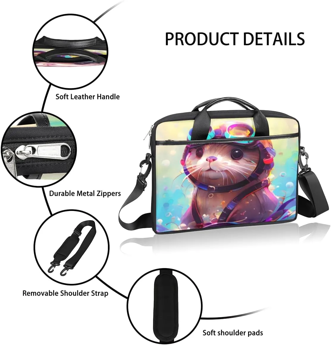 Fun Color Theme Laptop Shoulder Bag for Tablet Computer Notebook Sleeve Messenger Carrying Case Briefcase Tote